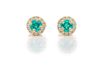 Round Cut Garnet Diamond Halo Earrings